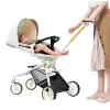 White baby stroller with colorful sunshade, black seat and yellow push rod Item Picture